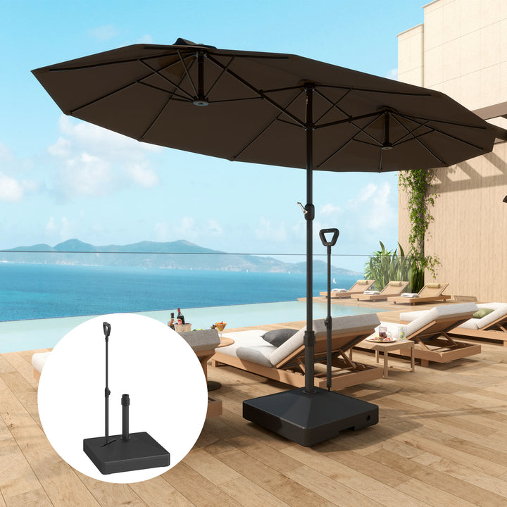 Base para Chapéu de Sol Quadrada Suporte para Chapéu de Sol com Rodas de Pé Recarregável com Água 45L ou Areia 55 kg para Jardim Varanda Preto