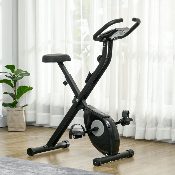 Bicicleta Estática Dobrável com 8 Níveis de Resistência Magnética Bicicleta de Exercício Fitness com Ecrã LCD e Assento Regulável para Casa Escritório 43x85x109 cm Preto