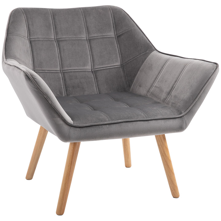 Poltrona Moderna Poltrona de Leitura Estofada em Veludo com Assento Amplo Pés em Madeira Poltrona Relax para Sala de Estar Quarto 67x61,5x71 cm Cinza