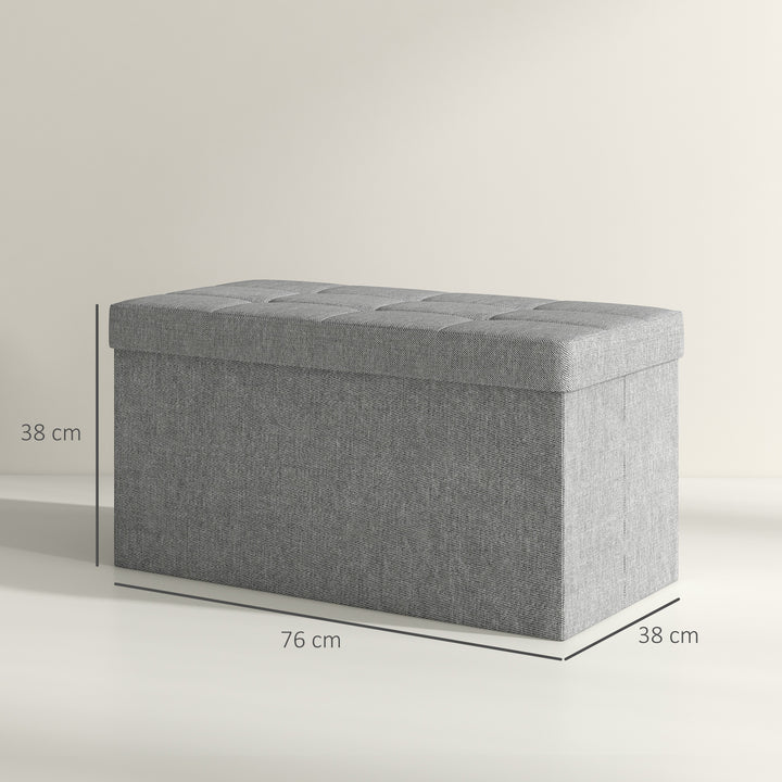 Baú de Arrumação para Quarto 84L Puff de Arrumação Dobrável Estofado em Linho Sintético com Tampa para Sala 76x38x38 cm Cinzento Claro