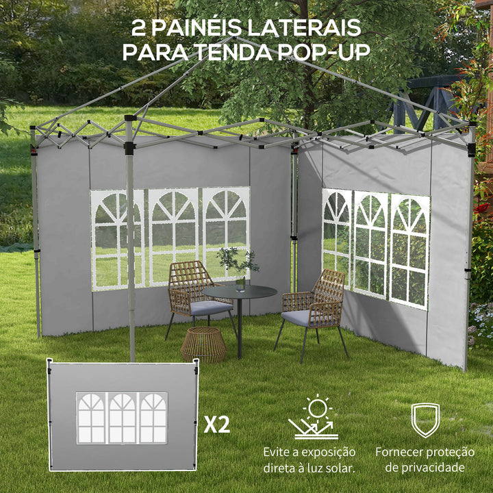 2 Painéis Laterais para Tenda de 3x3 / 3x4 m 295x195 cm Parede de Substituição de Tecido Oxford para Tendas Dobráveis com Janela para Jardim Exterior Festas Cinzento Claro