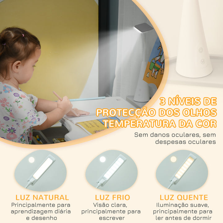 Conjunto de Secretária e Mesa para Crianças acima de 6 Anos Secretária Infantil com Altura Ajustável Mesa Inclinável Lâmpada Gaveta e Prateleira para Livros Cinza