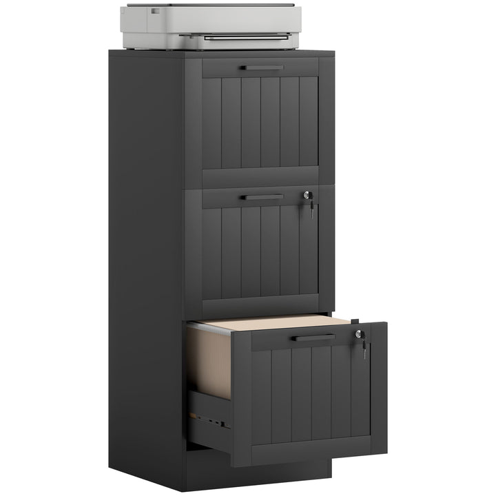 Bloco de Gavetas para Escritório Móvel Arquivador com 3 Gavetas para Escritório com Fechaduras Gavetas Suspensas para A4 40x40x101 cm Preto