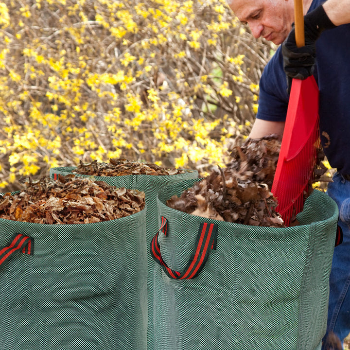 Conjunto de 3 Sacos de Resíduos de Jardim 272L Sacos para Resíduos Resistentes com Pegas Reforçadas e Aros Flexíveis Dobráveis e Reutilizáveis Ø67x76 cm Verde