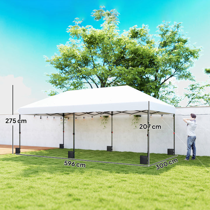 Tenda Dobrável Gazebo 6x3 m, Pop-up, Altura Ajustável em 3 Níveis, Toldo com Proteção UPF50+, Montagem Fácil com Fecho Central, 6 Sacos de Areia e Bolsa com Rodas, Prateado