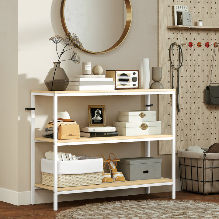 Mesa Consola Estreita Consola de Entrada Mesa de Entrada Moderna com 3 Prateleiras Abertas e Pés de Metal para Corredor Entrada Sala Dormitório 101x35x80 cm Madeira e Branco