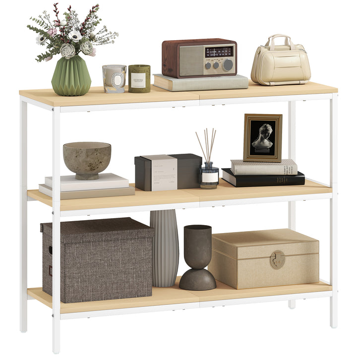 Mesa Consola Estreita Consola de Entrada Mesa de Entrada Moderna com 3 Prateleiras Abertas e Pés de Metal para Corredor Entrada Sala Dormitório 101x35x80 cm Madeira e Branco