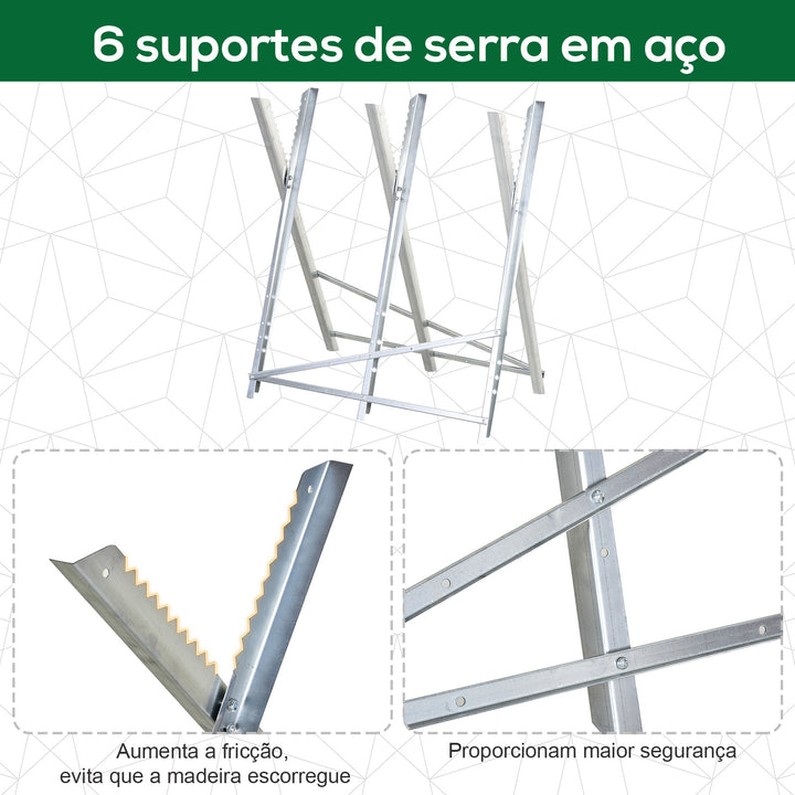 Cavalete para Serrar Dobrável com Altura Ajustável Cavalete com Estrutura Triangular de Metal Suporte para Lenha Carga100 kg 83x83x79 cm Prata