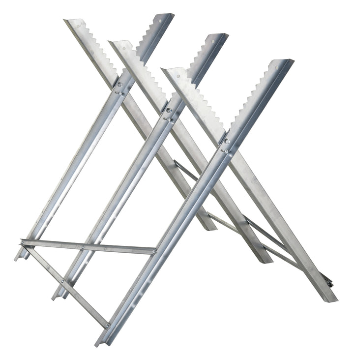 Cavalete para Serrar Dobrável com Altura Ajustável Cavalete com Estrutura Triangular de Metal Suporte para Lenha Carga100 kg 83x83x79 cm Prata