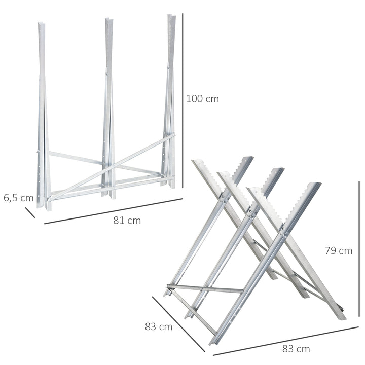 Cavalete para Serrar Dobrável com Altura Ajustável Cavalete com Estrutura Triangular de Metal Suporte para Lenha Carga100 kg 83x83x79 cm Prata