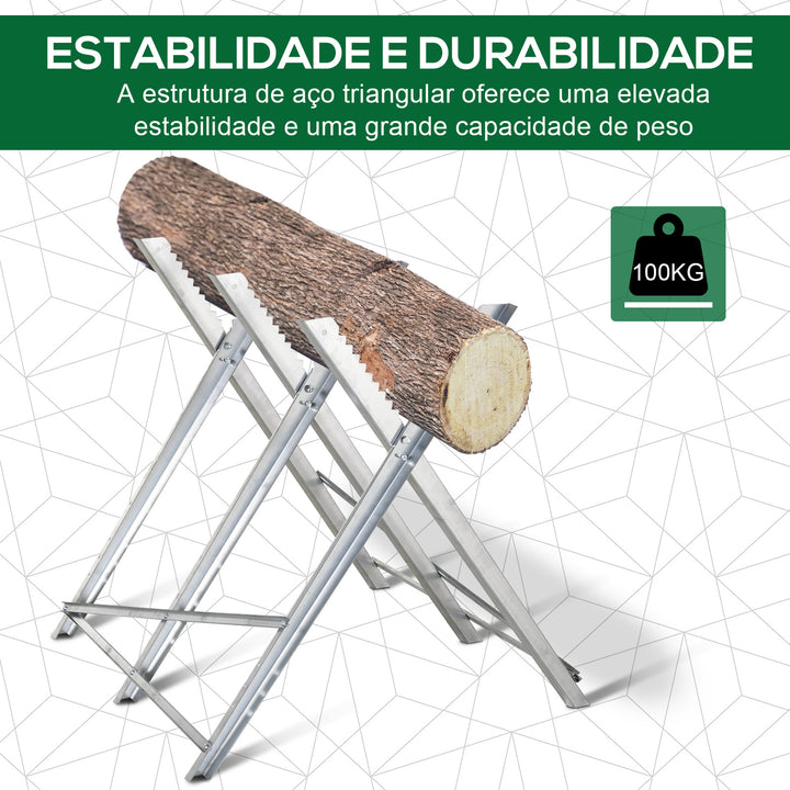 Cavalete para Serrar Dobrável com Altura Ajustável Cavalete com Estrutura Triangular de Metal Suporte para Lenha Carga100 kg 83x83x79 cm Prata