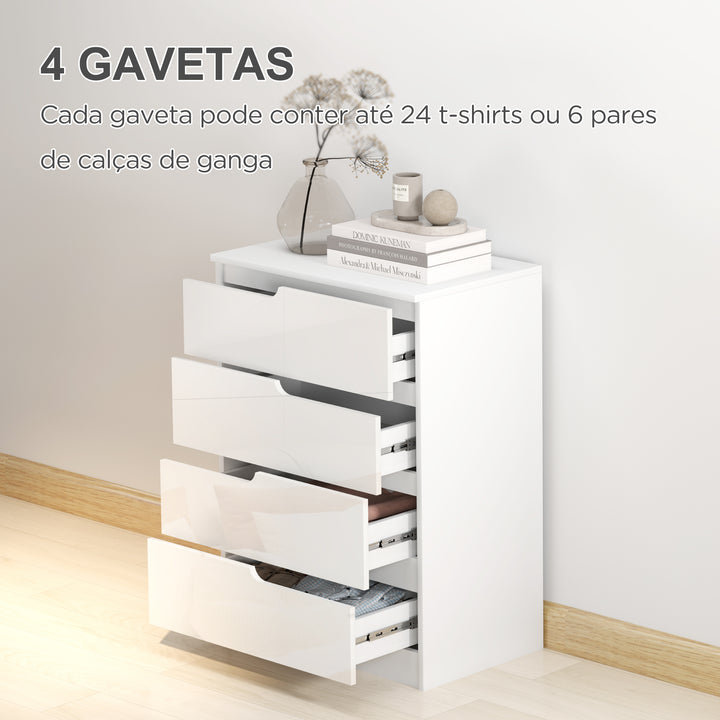 Cómoda com 4 Gavetas Cómoda de Dormitório Moderna com Sistema Anti-Tombo Cómoda para Sala de Estar Corredor 60x40x85 cm Branco