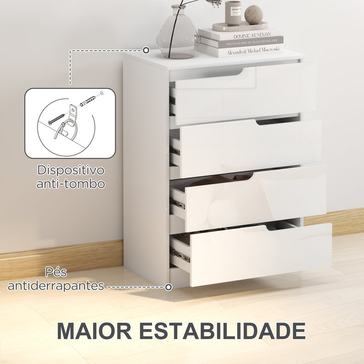 Cómoda com 4 Gavetas Cómoda de Dormitório Moderna com Sistema Anti-Tombo Cómoda para Sala de Estar Corredor 60x40x85 cm Branco
