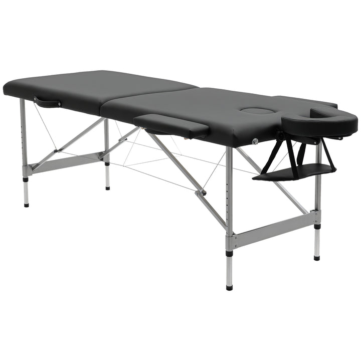 Marquesa Dobrável Mesa de Massagem Portátil com Altura Ajustável em 7 Posições Apoio para a Cabeça e Estrutura de Liga de Alumínio para Fisioterapia Carga 130kg 186x71x62-83cm Preto