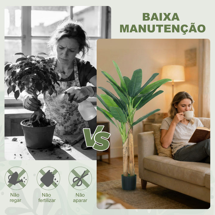 Árvore de Bananeira Artificial 150 cm com Vaso e 2 Troncos para Decoração de Interiores - Sala, Casa ou Escritório - Cor Verde