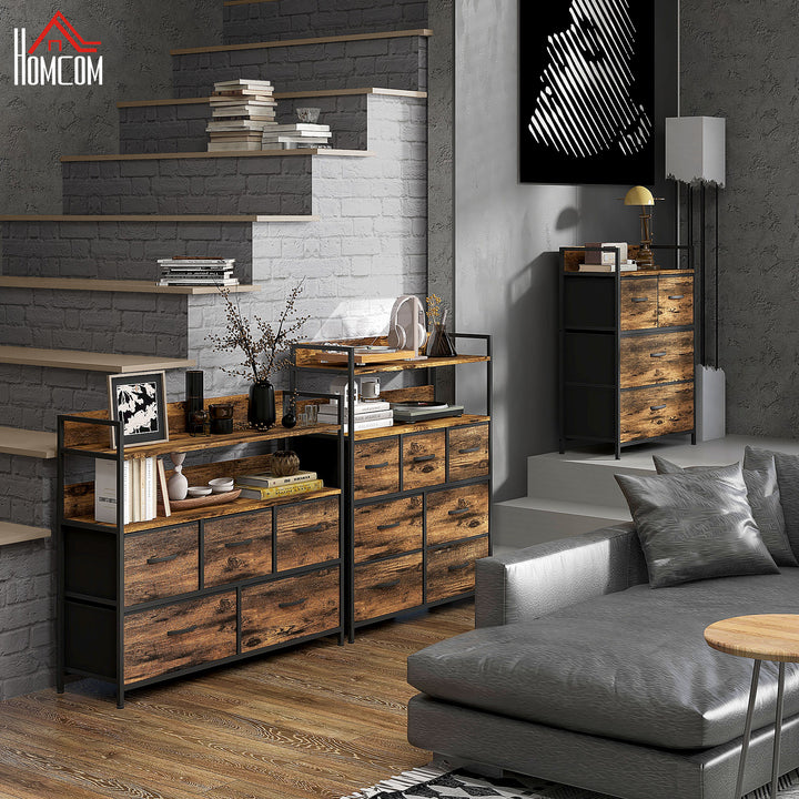 Cómoda de Quarto Armário de Armazenamento com 4 Gavetas Dobráveis Prateleira Aberta e Estrutura de Aço para Sala Entrada 60x29x85 cm Castanho Rústico