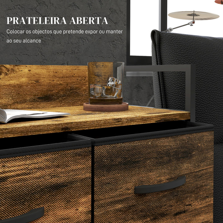 Cómoda de Quarto Armário de Armazenamento com 4 Gavetas Dobráveis Prateleira Aberta e Estrutura de Aço para Sala Entrada 60x29x85 cm Castanho Rústico