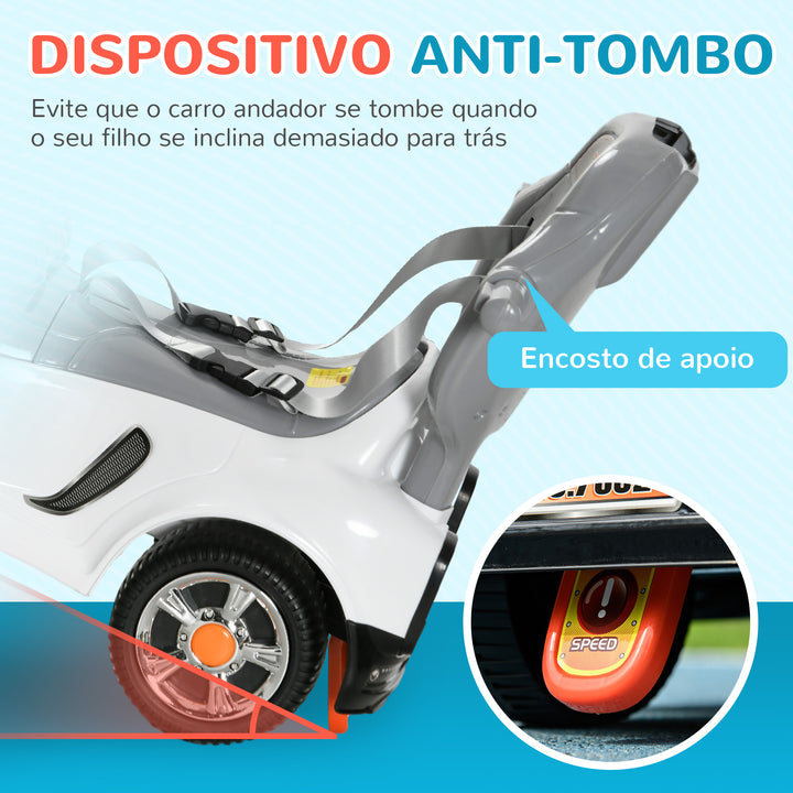Carro Andador 3 em 1 para Crianças 12-36 Meses Carro Andador com Espaço de Armazenamento Design de Robot com Olhos Luminosos Música Buzina Pega de Empurrar e Toldo Amovíveis 89x44,5x84 cm Branco