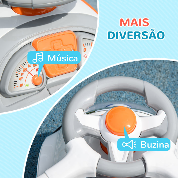 Carro Andador 3 em 1 para Crianças 12-36 Meses Carro Andador com Espaço de Armazenamento Design de Robot com Olhos Luminosos Música Buzina Pega de Empurrar e Toldo Amovíveis 89x44,5x84 cm Branco