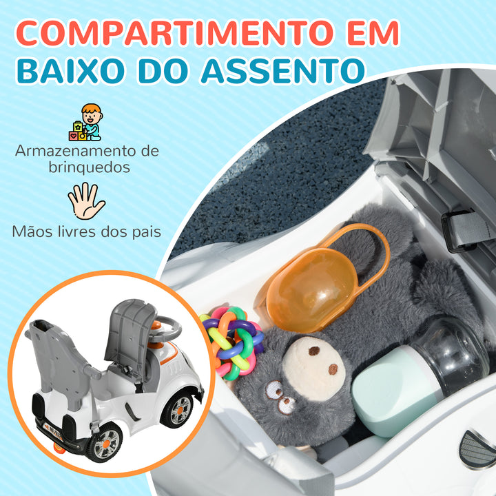 Carro Andador 3 em 1 para Crianças 12-36 Meses Carro Andador com Espaço de Armazenamento Design de Robot com Olhos Luminosos Música Buzina Pega de Empurrar e Toldo Amovíveis 89x44,5x84 cm Branco
