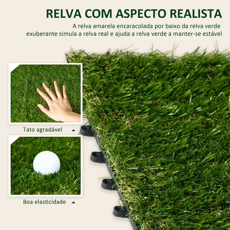 Relva Artificial 30x30cm 10 Peças com Altura de 25mm Alta Densidade 11000 Relva Artificial de Encaixe para Exterior Pátio Terraço Verde