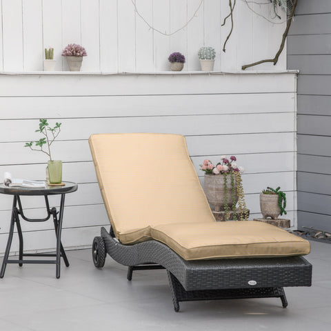 Espreguiçadeira de Vime Reclinável Espreguiçadeira de Jardim com Forma de S com 2 Rodas Encosto Ajustável em 5 Posições e Almofada Amovível para Pátio Varanda 207x70x70 cm Preto e Creme