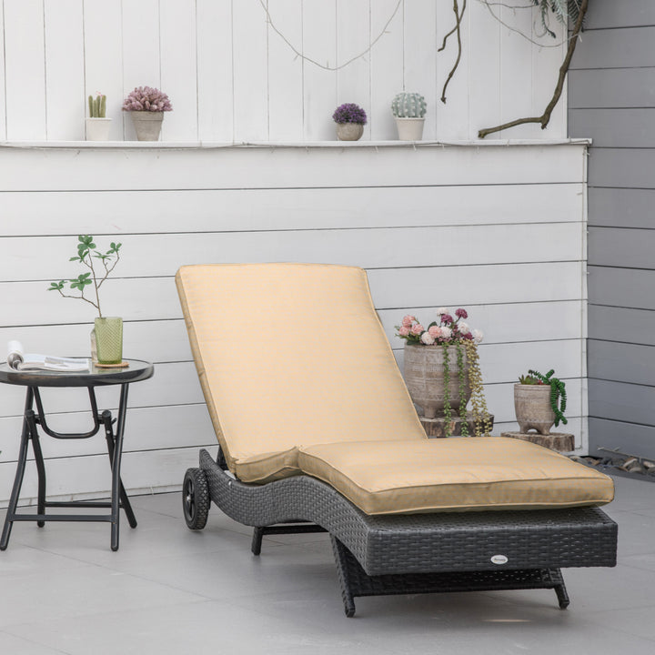 Espreguiçadeira de Vime Reclinável Espreguiçadeira de Jardim com Forma de S com 2 Rodas Encosto Ajustável em 5 Posições e Almofada Amovível para Pátio Varanda 207x70x70 cm Preto e Creme