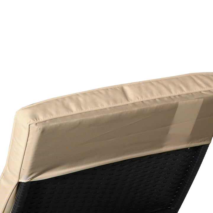 Espreguiçadeira de Vime Reclinável Espreguiçadeira de Jardim com Forma de S com 2 Rodas Encosto Ajustável em 5 Posições e Almofada Amovível para Pátio Varanda 207x70x70 cm Preto e Creme