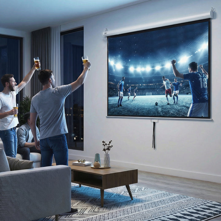 Ecrã de Projeção Manual 100 Polegadas, Ecrã Retrátil, Formatos 4:3/16:9, para Interior e Exterior, Cinema em Casa, Escritório, Pátio, 203x152 cm, Branco