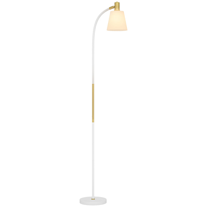 Candeeiro de Pé LED Candeeiro de Pé para Sala de Estar com Altura Ajustável Ecrã Interruptor Basculante para Sala de Estar Escritório Quarto 49x21x127-160 cm Branco e Dourado
