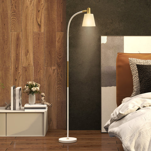 Candeeiro de Pé LED Candeeiro de Pé para Sala de Estar com Altura Ajustável Ecrã Interruptor Basculante para Sala de Estar Escritório Quarto 49x21x127-160 cm Branco e Dourado