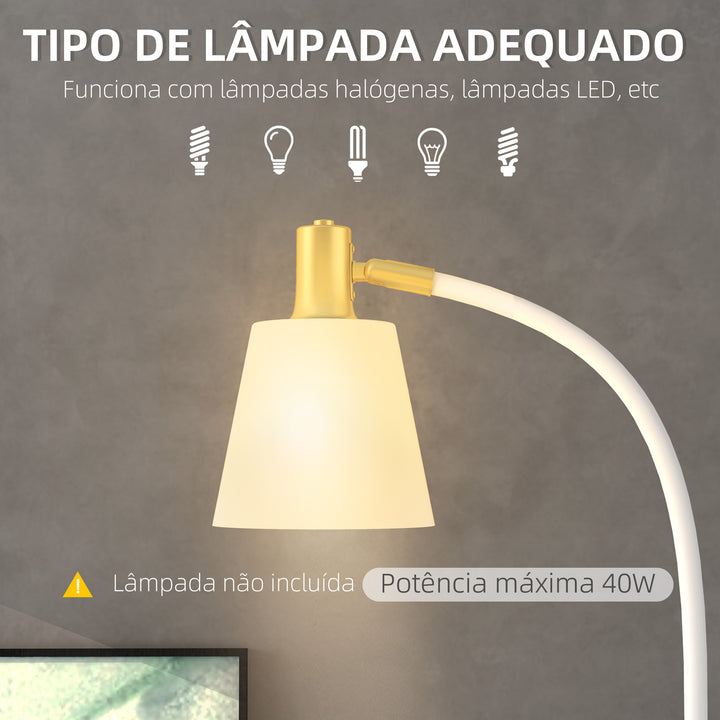 Candeeiro de Pé LED Candeeiro de Pé para Sala de Estar com Altura Ajustável Ecrã Interruptor Basculante para Sala de Estar Escritório Quarto 49x21x127-160 cm Branco e Dourado