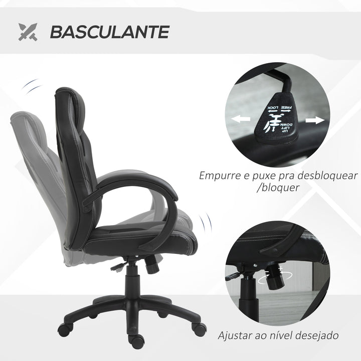 Cadeira de Escritório Ergonómica Cadeira de Escritório Giratória com Altura Ajustável Encosto Alto Estofado em Couro PU e Malha Transpirável 71x61x108-118cm Preto