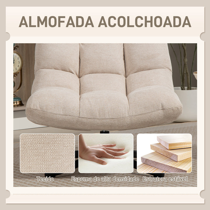 Poltrona Giratória Moderna Poltrona de Sala de Estar com Base de Cruz Estofada em Chenille Impermeável Assento Extra Largo e Pernas de Aço Poltrona Relax para Sala de Estar Quarto 75x95x90 cm Creme