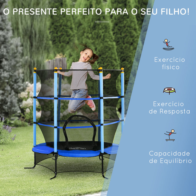 Trampolim para Crianças acima de 3 Anos Cama Elástica Infantil com Rede de Segurança e Estrutura de Aço para Interiores e Exteriores Carga 50 kg 163x163x163 cm Azul