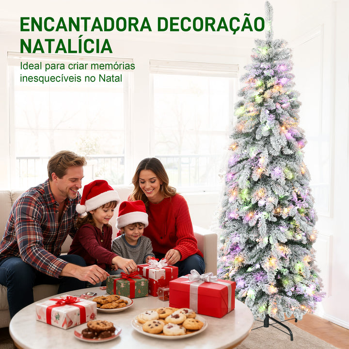 Árvore de Natal Estreita 180 cm Árvore de Natal Nevada com Luzes LED Bicolores Temporizador 11 Modos de Iluminação 540 Ramos Suporte em Aço Montagem Fácil Verde