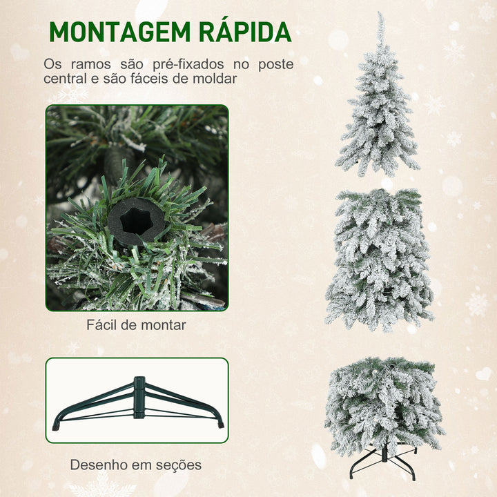Árvore de Natal Estreita 180 cm Árvore de Natal Nevada com Luzes LED Bicolores Temporizador 11 Modos de Iluminação 540 Ramos Suporte em Aço Montagem Fácil Verde