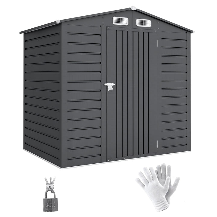 Abrigo de Jardim Exterior 2,27 m² 190x131x188 cm Abrigo Metálico com 2 Ventilações Porta com Fechadura para Armazenamento de Ferramentas Cinza
