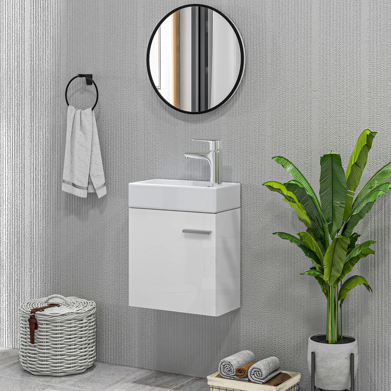 Móvel de Casa de Banho com Lavatório Móvel de Casa de Banho com Porta com Fechamento Suave e Armário Móvel com Lavatório Moderno 40x23x50 Branco Brilhante