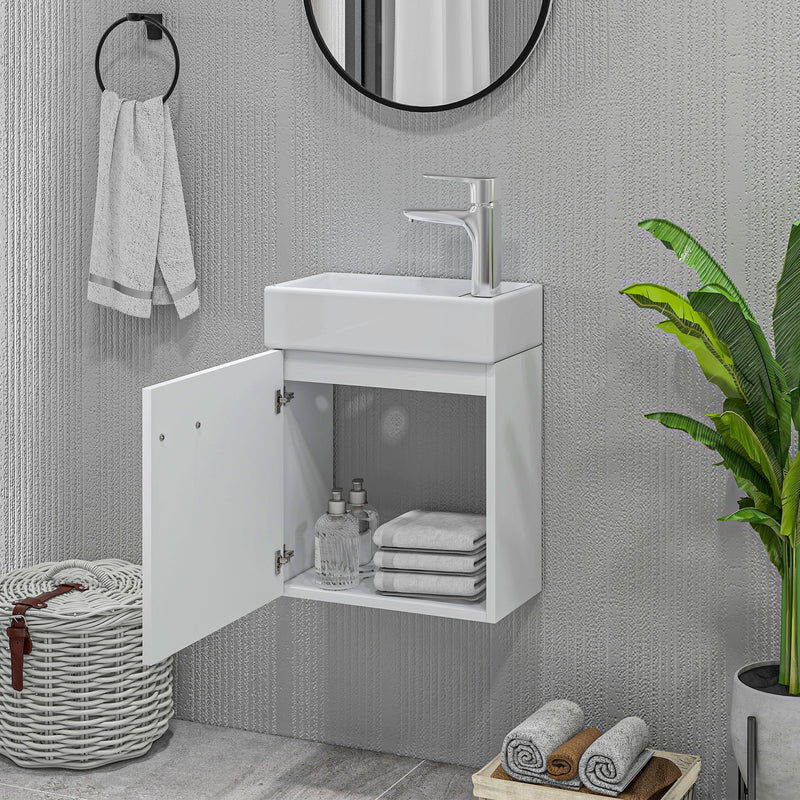 Móvel de Casa de Banho com Lavatório Móvel de Casa de Banho com Porta com Fechamento Suave e Armário Móvel com Lavatório Moderno 40x23x50 Branco Brilhante