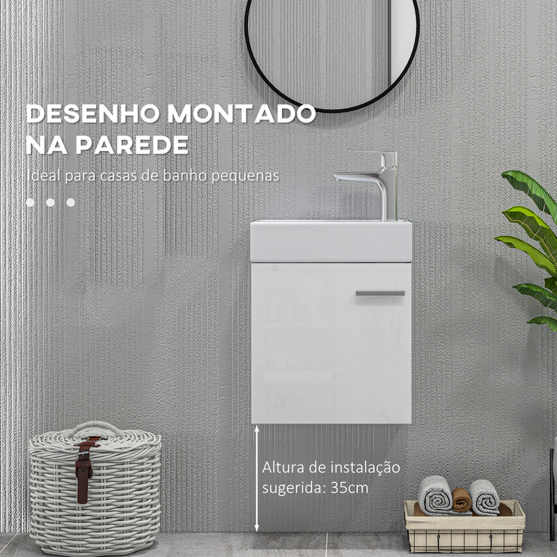 Móvel de Casa de Banho com Lavatório Móvel de Casa de Banho com Porta com Fechamento Suave e Armário Móvel com Lavatório Moderno 40x23x50 Branco Brilhante