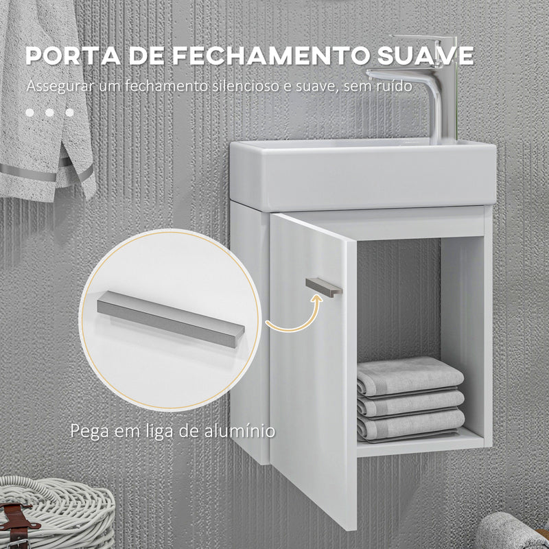 Móvel de Casa de Banho com Lavatório Móvel de Casa de Banho com Porta com Fechamento Suave e Armário Móvel com Lavatório Moderno 40x23x50 Branco Brilhante