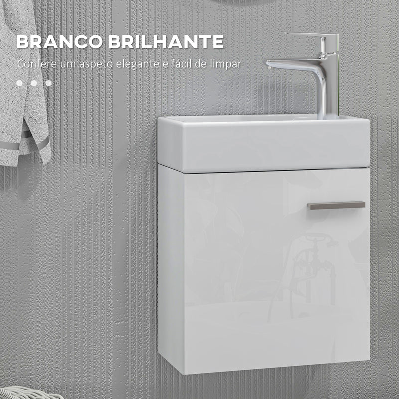 Móvel de Casa de Banho com Lavatório Móvel de Casa de Banho com Porta com Fechamento Suave e Armário Móvel com Lavatório Moderno 40x23x50 Branco Brilhante