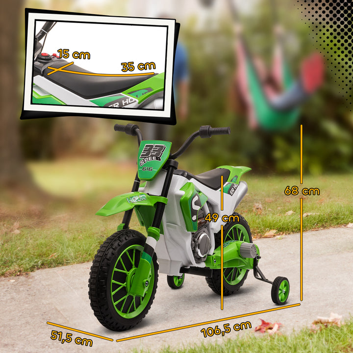 Mota Elétrica para Crianças acima de 3 Anos 12V Mota de Brinquedo Infantil com 2 Rodas de Equilíbrio Velocidade Máx. 8km/h Arranque Suave 106,5x51,5x68cm Verde