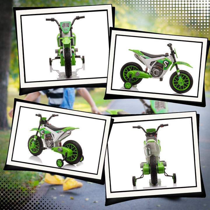 Mota Elétrica para Crianças acima de 3 Anos 12V Mota de Brinquedo Infantil com 2 Rodas de Equilíbrio Velocidade Máx. 8km/h Arranque Suave 106,5x51,5x68cm Verde