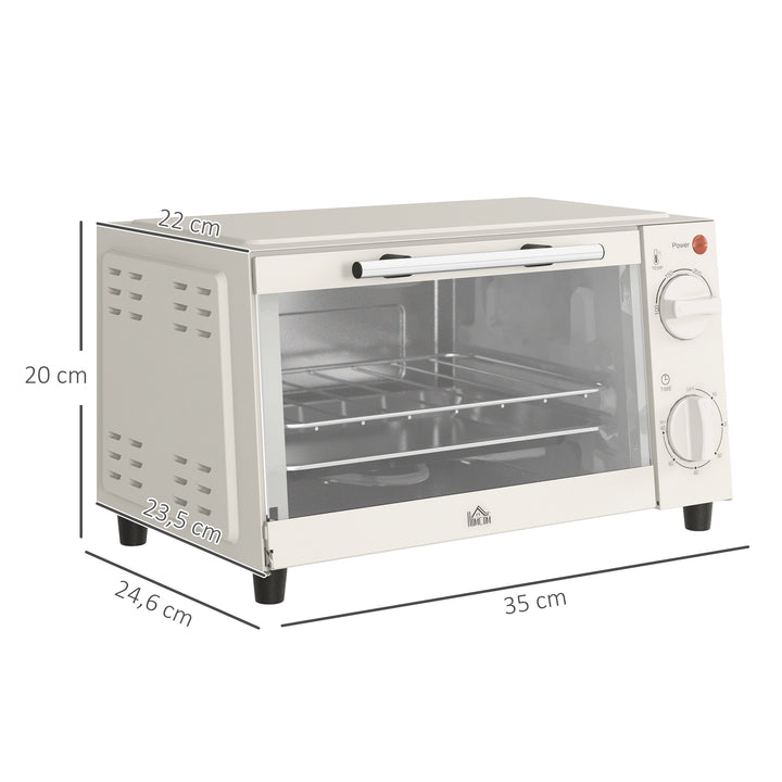 Mini Forno Elétrico 9L Forno Elétrico de Bancada 750W com Temperatura Ajustável até 230°C Temporizador 60 min e Bandeja para Assar Grelha 35x24,6x20 cm Creme