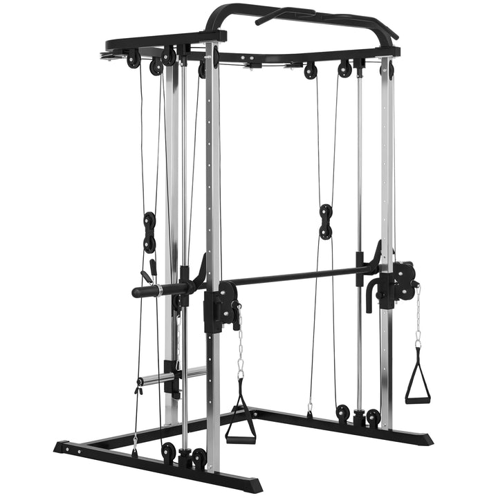 Máquina Multi Estação de Musculação Máquina de Musculação com Suporte para Agachamentos e Barra para Pesos Máquina Multi Estação para Treino Fitness em Casa 210x132x225 cm Preto