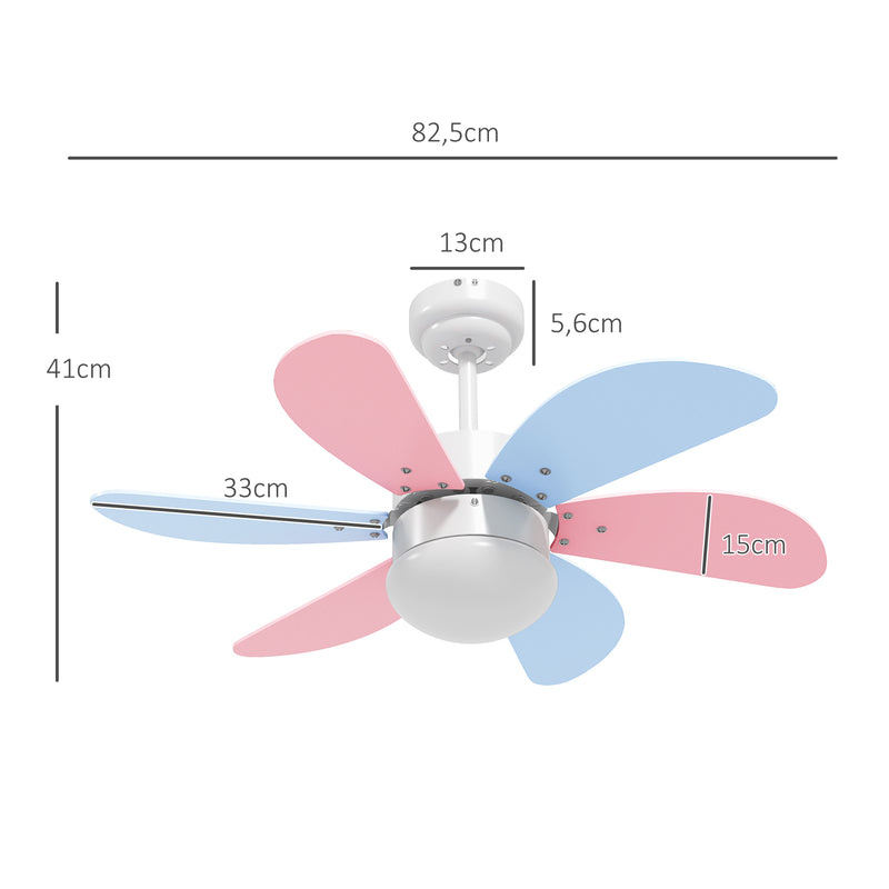 Ventoinha de Teto com Luz 34W Ø82,5 cm Ventoinha de Teto Silencioso com 6 Lâminas Reversíveis Controlo Remoto 6 Velocidades e Temporizador para Quarto Sala Multicolor