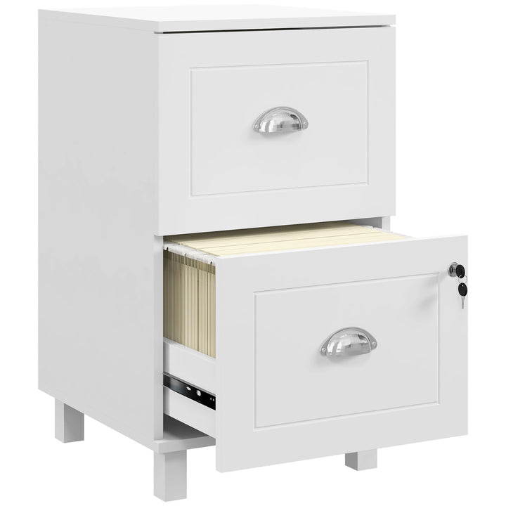 Bloco de Gavetas para Escritório Móvel Arquivador com 2 Gavetas para Escritório com Fechadura e Barras para Documentos A4 e Carta 40x41,5x67,5 cm Branco