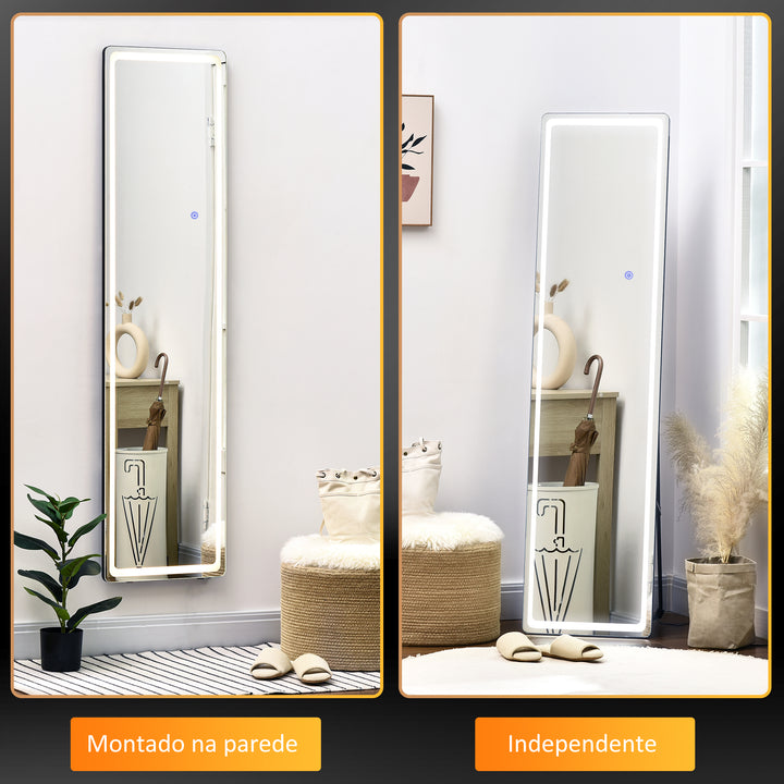 Espelho de Pé com Luzes LED e Controlo Remoto 40x51x156,5cm Prata e Preto